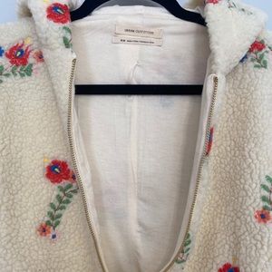 UO Floral Embroidered Crop Teddy Jacket